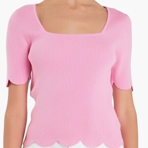 ✨English Factory Pink Scalloped Knit Blouse Size Small